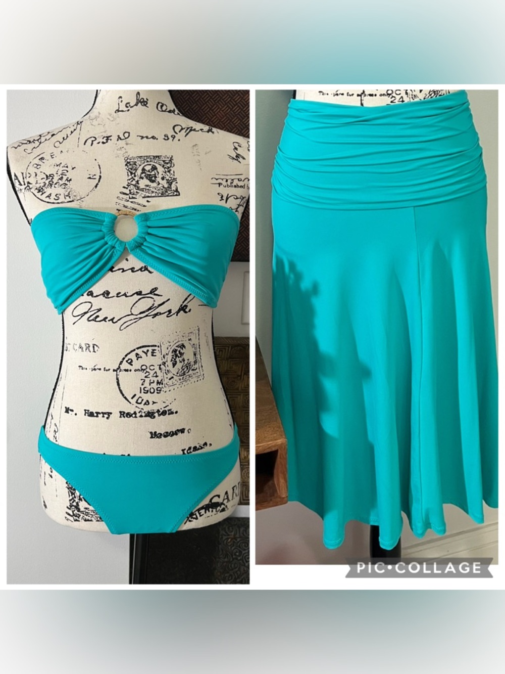 Juicy Couture - Teal Bikini with Matching Ruched Waist Maxi Skirt Cover-up!